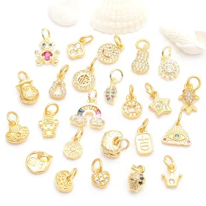 Detailed assortment of ancient gold micro-pave zircon charms for DIY jewelry accessories