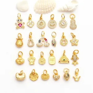 Vintage Copper Zirconia Gourd Coin DIY Pendant Only Micro-inlaid Small Charms For Jewelry Making Bracelet Necklace Findings