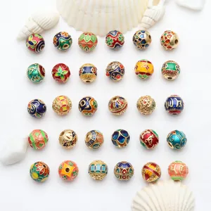 Alter Gold 8mm Emaille Perlen Hohl Glücksbringendes Muster Lose Perlen Für DIY Armband Halskette Schmuckherstellung Zubehör