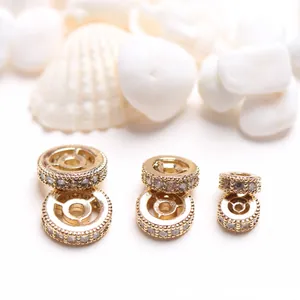 Detail of 14K gold-filled pave zircon spacer beads in three sizes for DIY jewelry.