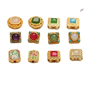 Set mit 12 Vintage-Goldperlen aus Emaille für die DIY-Schmuckherstellung und Zubehör