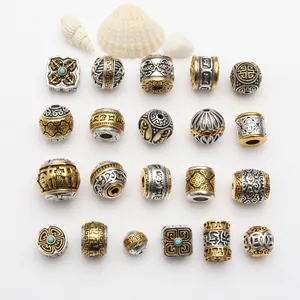 Tibetan Style Alloy Barrel Beads Antique Gold Silver Splicing Spacer Beads Cloud Pattern Buddhist Mantra DIY Jewelry Accessories