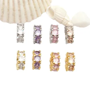 18K gold plated round spacer beads with colorful cubic zirconia for DIY jewelry making