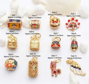 DIY Schmuckzubehör Kupfer Emaille Charms Antik Gold Chinesischer Stil Löwe Opernmaske Glücksglocke Anhänger Handgefertigte Armband Halskette Herstellung