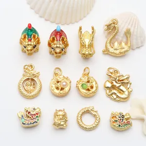 Antique Gold Dragon Year Pendants Enamel Drip Charms For DIY Jewelry Making Bracelet Necklace Chinese Zodiac Lucky Dragon Accessories
