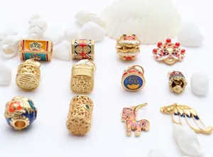 Vergoldete Emaille-Anhänger und Zwischenperlen mit chinesischen Motiven für DIY-Schmucksets