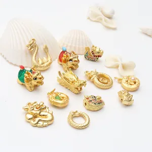 Detailed collection of ancient gold dragon charms featuring intricate enamel drip oil work.