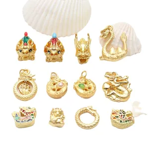 Twelve ancient gold style dragon zodiac charms with colorful enamel for bracelet DIY accessories
