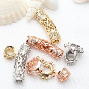 DIY Jewelry Accessories Zirconia Micro-Pave Hollow Curved Tube Spacer Beads Bracelet Making Findings Copper Plated Jewelry Parts