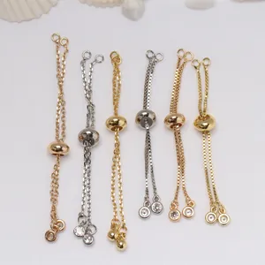 Vue détaillée des chaînes coulissantes plaquées or 14K avec zircons pour bijoux DIY