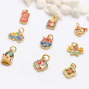 Collectie antieke goudzand DIY bedels met kleurrijke traditionele Chinese emaille motieven