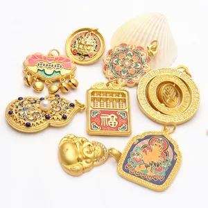 Variety of traditional Chinese sand gold enamel charms with pearl and zircon details