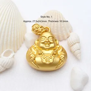 Close-up of matte gold-plated Laughing Buddha pendant with 福 character engraving