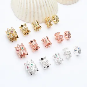 Micro-paved cubic zirconia spacer beads in crown and wheel shapes for DIY jewelry making