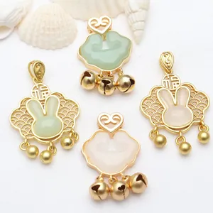 Traditional ancient gold finish Ruyi lock pendants with rabbit design for DIY jewelry
