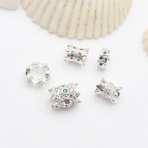 Silver-toned spacer beads with micro-paved cubic zirconia and colorful stones for DIY jewelry