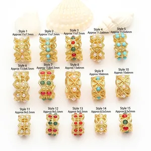 Diverses perles d'espacement dorées avec perles et pierres colorées pour bijoux DIY