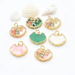 Detailed view of Chinese style Ruyi lock pendants with magpie and flower motifs