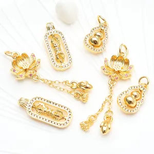 18K Gold Plated Zirconia Rotatable Hulu Gourd Vajra Lotus Pendant For DIY Jewelry Making Necklace Bracelet Accessory