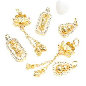 18K gold plated CZ rotatable lotus vajra and gourd pendants for DIY jewelry making