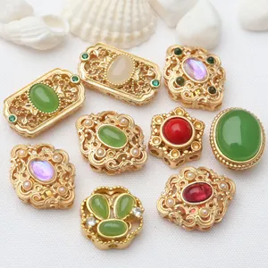 Antiek Goud Stijl Ingelegde Strass Kunstparel Losse Kralen Voor DIY Armband Sieraden Maken Accessoires Vintage Etnische Tussenkralen