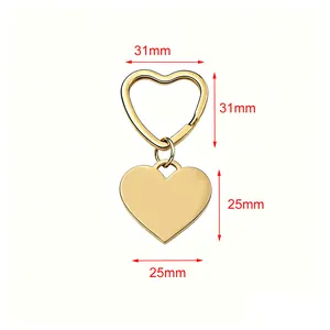 Detailed dimension diagram showing gold heart shaped stainless steel keychain pendant