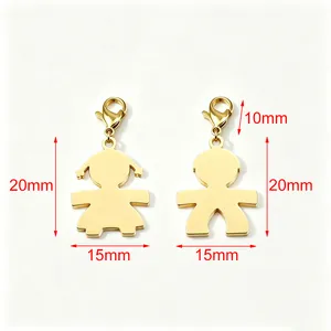 Detaillierte Größenangaben für goldene Jungen- und Mädchen-Silhouetten-Anhänger für DIY-Schmuck
