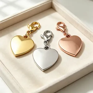 Edelstahl Herz Anhänger Mit Karabinerverschluss Spiegelpoliert Metall Charm Für Schlüsselanhänger Tasche Zubehör DIY Schmuck