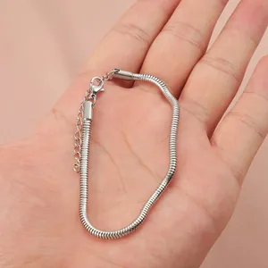 Detaillierte Nahaufnahme eines 3 mm silbernen Schlangenarmbands aus Edelstahl.
