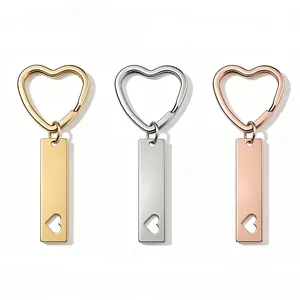 Makro-Detail von Schlüsselanhängern aus Edelstahl in Gold, Silber und Roségold.