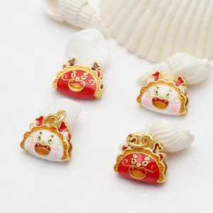 Lindos dijes de dragón dumpling en esmalte rojo y blanco para accesorios de joyería DIY