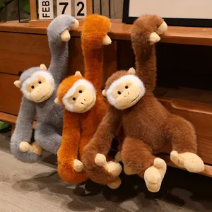 Cute Long Arm Gibbon Monkey Plush Toy Soft Hanging Stuffed Animal Doll For Kids Gift Home Decoration Gray Orange Brown