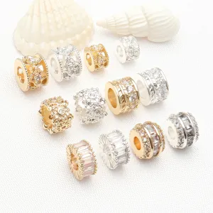 Close-up of 14K gold plated cubic zirconia pave spacer beads for jewelry making