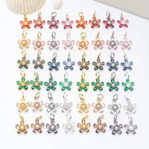 14K Gold Plated Zirconia Flower Pendant Copper Micro-Inlaid Floral Charm For DIY Jewelry Making Bracelet Necklace Findings Women Accessory