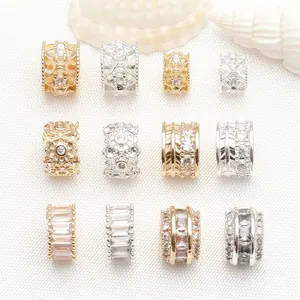 Collection of various 14K gold micro-set zircon round spacer beads for DIY jewelry making