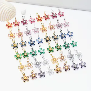 Collection of colorful 14K gold plated micro-paved zircon five-petal flower pendants
