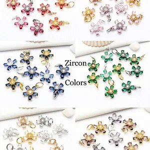 Selection of 14K gold-plated micro-paved zircon flower charms for DIY jewelry making