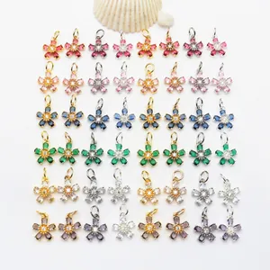 Colorful five-petal flower pendants with micro-pave zircons for DIY jewelry making