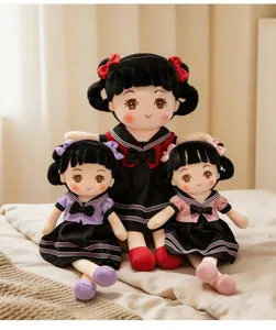 Three cute academy style plush girl dolls in different sizes and colorful uniforms