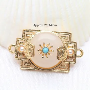 Detail of gold filigree enamel ruyi lock pendant with inlaid jade stone accessory