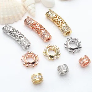 Micro-set zircon spacer beads and curved tubes for DIY bracelet making