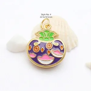 Detailed view of enamel style 4 pendant measuring 22.5x19.5mm on white shell background.