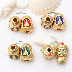 Thai Buddha antique gold beads for DIY jewelry, four styles with dimensions approx 12-14mm