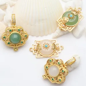 Close-up of exquisite filigree enamel Ruyi peace lock charms with inlaid jade gemstones