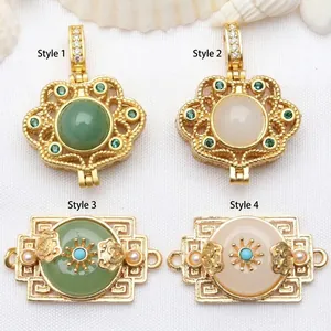 Close-up of Chinese style filigree gold jade Ruyi lock and rectangular charms for DIY jewelry