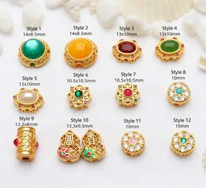 Perline Intarsiate in Oro Antico Etnico del Nepal per la Creazione di Gioielli Fai-da-te Perline Distanziatrici in Lega Strass Perle Artificiali Accessori per Braccialetti