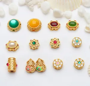 Perline distanziatrici in stile oro antico con inserti in pietra colorata per gioielli fai da te