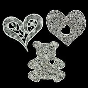 Embroidered Lace Patch Fish Line Hollow Heart Bear Transparent Embroidery Cloth Applique DIY Sewing Lace Trim Accessories