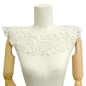 Front view of elegant white milk silk floral embroidered lace detachable doll collar