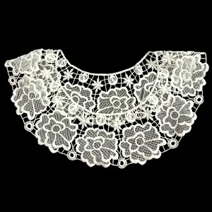 Detail of white milk silk hollowed-out floral embroidered lace detachable collar